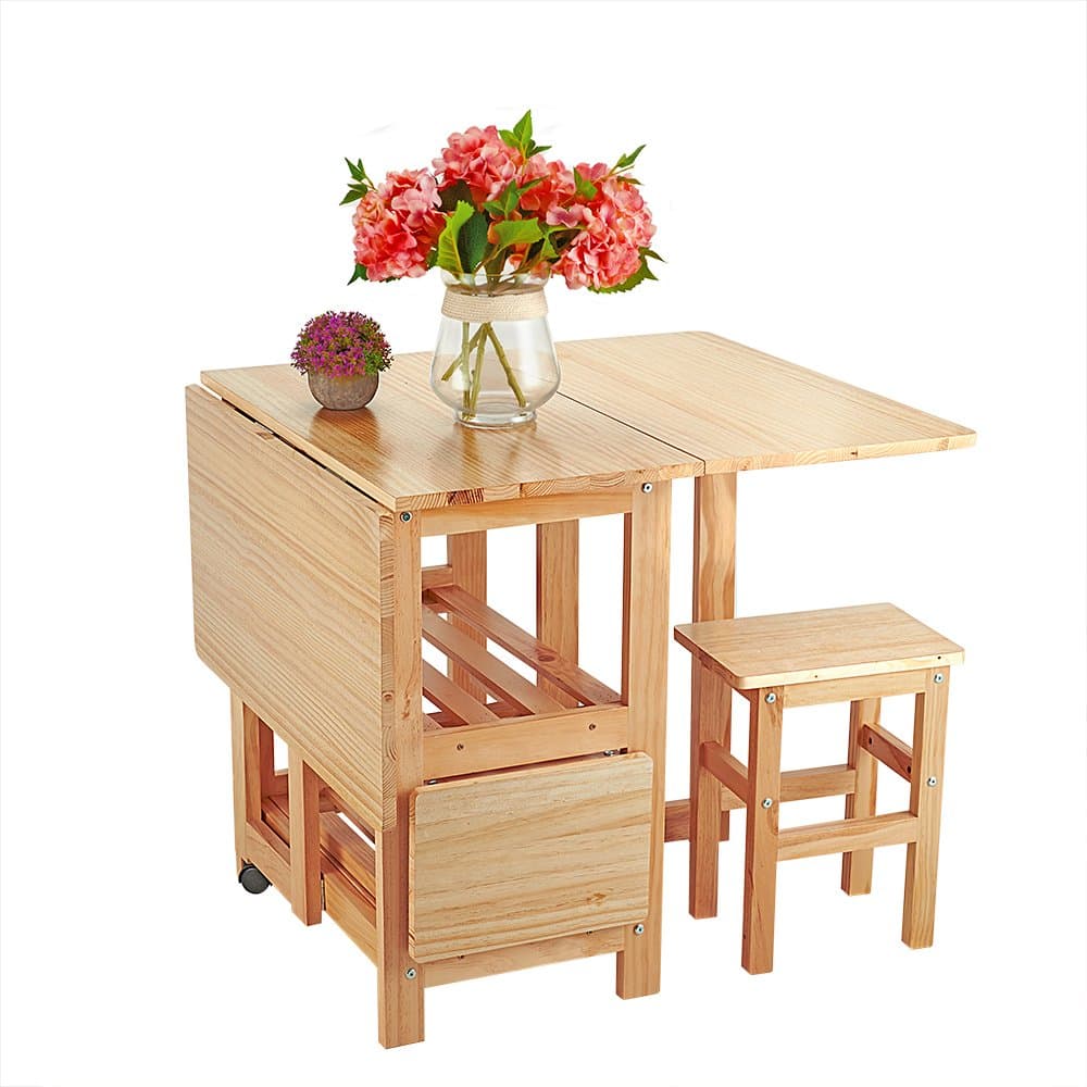 Butterfly Folding Dining Set Expandable Table and 4 Chairs Compact Kitchen Furniture, Distressed Waxed Pine