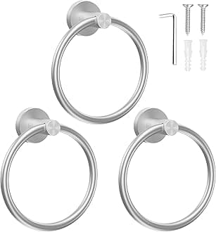 SetSail Towel Holder for Bathroom Wall Silver Towel Ring Stainless Steel Hand Towel Holder 3 Packs Towel Hanger for Bathroom Accessories, Drill Hole