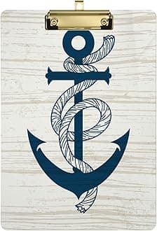 Vintage Anchor on Wood Decorative Clipboard Office School Standard A4 Letter Size Clipboards for Students Teachers Women Men Kids, Low Profile Clip, Size 9" x 12.5"