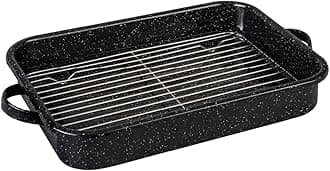 Granite Ware Open Roasting Pan with Flat Rack (Speckled Black) - Accommodates up to 25 lb poultry or roast.