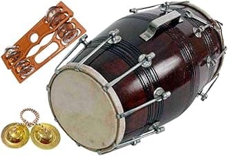 GT manufacture Professinal Mango wood Nut & Bold fitting Dholak with Manjira&Khartal Free(Brown)