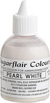 Sugarflair Pearl White Metallic Glitter Edible Airbrush Colour - Edible Food Colouring Airbrush Paint for Cakes, Cupcakes, Icing and Cake Decorations - 60ml