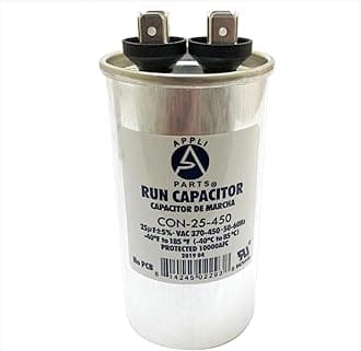Appli Parts Run Capacitor for ac 25 Mfd uF (microfarads) 370 VAC or 450 VAC CBB65 Round Universal fit for hvac and other applications in High in Wide CON-25-450