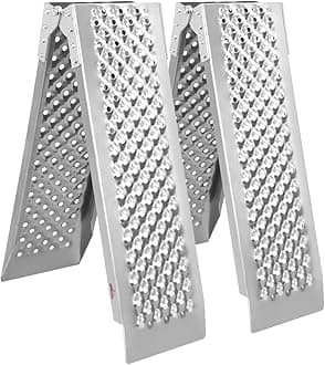 Ruedamann 5FT 2Pcs Aluminum Shed Ramp, 9.4" W Folding Powersports Loading Ramp, 880Lba/PR Capacity, Riding Lawn Mower, Ebike, ATV, UTV, Dirt Bike, Motorcycle Ramp for Pickup Truck Trailers Bed Shed