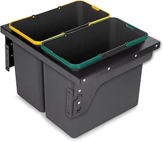 Emuca - Recycling bin for kitchen with lateral fastening, 2x24L, Anthracite grey plastic, Steel and Plastic