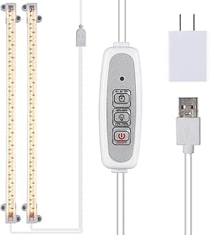 Grow Light Two Heads, Strip Growing lamp, Full Spectrum Grow Light Strips for Indoor Plants with Auto ON/Off Timer & 4 Dimmable Levels, Led Grow Lamp for Green House Hydroponics Succulent