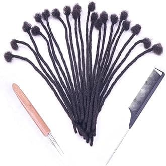 0.6cm Width 100% Human Hair Loc Extensions 6 Inch 100 Strands Full Handmade Dreadlock Extensions for Men Women Kids Can Be Dyed and Bleached 100% Unprocessed Natural Black