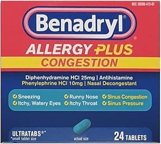 Benadryl Allergy Plus Congestion Ultra Tablets, 24 Count (Pack of 3)