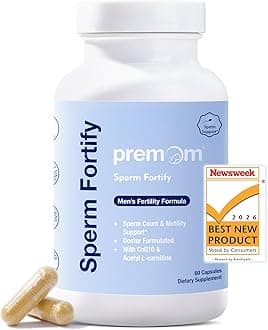 Premom Sperm Fortify, Male Fertility Supplements for Men with KSM-66® Vegan Ashwagandha, CoQ10, Zinc, Selenium, & Acetyl-L-Carnitine, Supports Sperm Health, Motility, & Count, 60 Veggie Capsules
