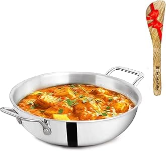 The Indus Valley Triply Stainless Steel Kadai/Kadhai with Free Wooden Spatula | Medium, 23.4cm/9.2 inch, 2.7Ltr, 1.2kg | Induction friendly | Nonstick 3-Layer Body,100% Toxin-free, No Chemical Coating