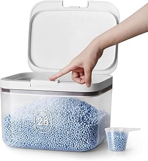 Laundry Detergent Dispenser with One-Press Lid,for Laundry Room Organization,Clear PET Laundry Powder Container with Measuring Cup,Laundry pods Container (2.8L-Clear)