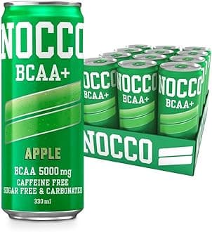 NOCCO Sugar Free Energy Drink – BCAA, Enriched with Amino Acids & Vitamins, Ideal for Pre Workout – 12 x 330ml (Apple)