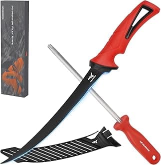 KastKing Intimidator Fillet Knife with Sharpening Steel, Ultra-Sharp G4116 German Stainless-Steel Blades, Non-Slip Handle, Protective Sheath, 9'' Fillet Knife and Honing Rod