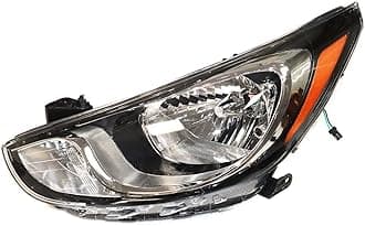 For 2012 2013 2014 Hyundai Accent Halogen Headlights, Headlight Left Driver Side Replacement Transparent Lens Black Housing (Left) (Left Side)