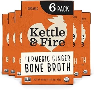 Kettle and Fire Turmeric Ginger Chicken Bone Broth, Keto, Paleo, and Whole 30 Approved, Gluten Free, High in Protein and Collagen, 6 PackUSDA Organic