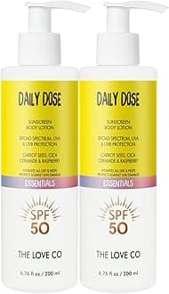 THE LOVE CO Sunscreen Body Lotion For All Skin Type with SPF 50 PA++++ - Broad Spectrum UVA & UVB Protection, No White Cast, Enriched with Carrot Seed & Raspberry - Body Sunscreen Lotion (Sunscreen Lotion Pack of 2)