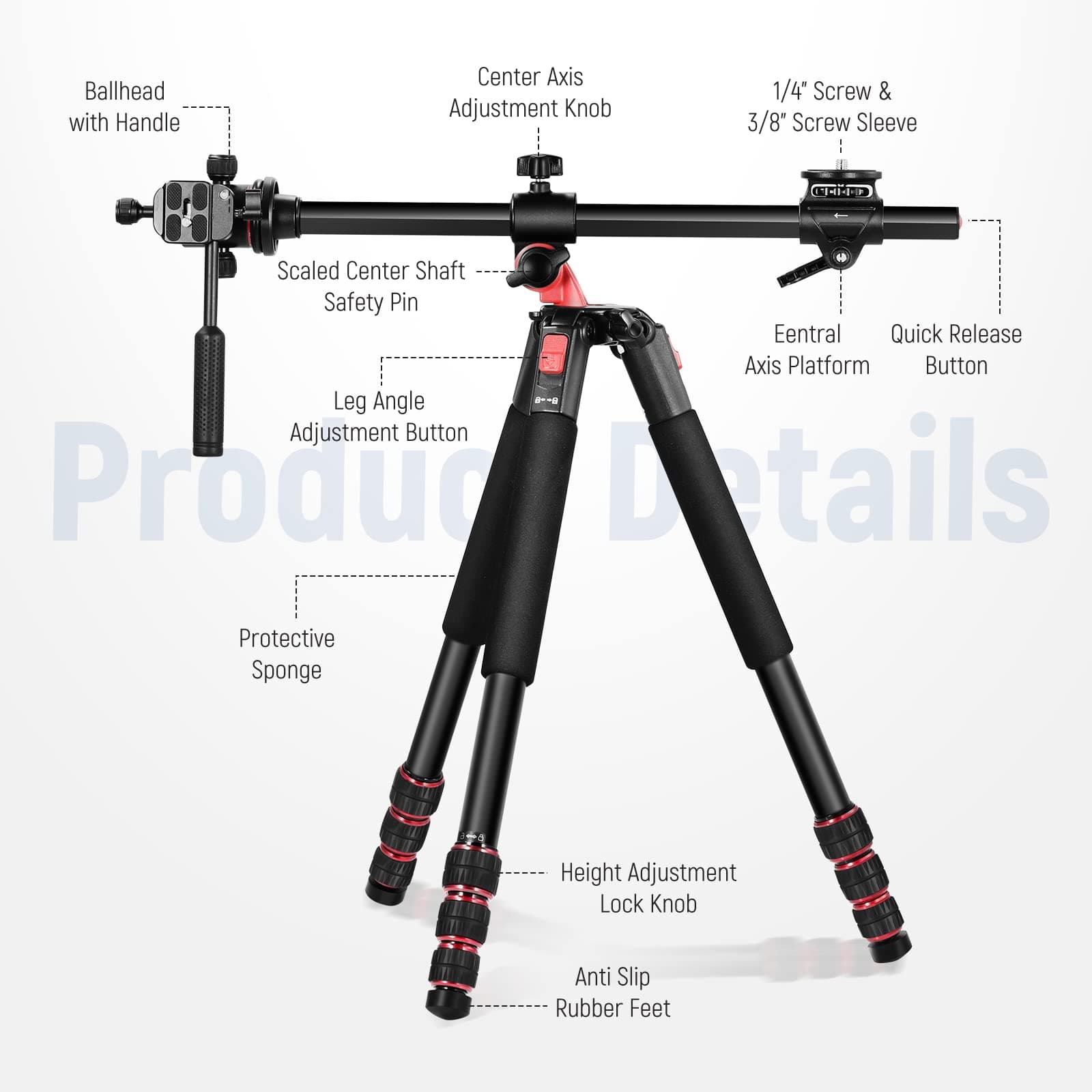 73.6" Horizontal Tripod with Multi Angle Center Column