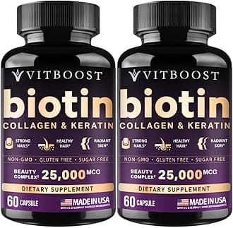 Biotin with Hyaluronic Acid, Collagen and Keratin – 25000 mcg Hair Growth Vitamins for Men and Women – Nails and Skin, USA Made - Third Party Tested, B1, B2, B3, B6, B7 Complex - 120 Capsules