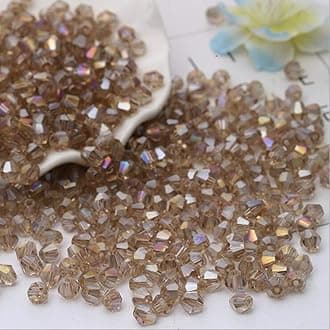 DIY 4mm 1000Pcs Bulk Champagne Faceted Bicone Crystal Glass Beads with Container Box Beads for Making Jewelry (Champagne AB)
