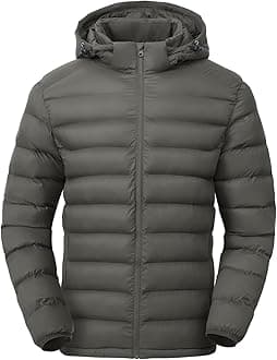 - Men's Lightweight Puffer Jackets Detachable Hood Water-Resistant Casual Winter Coat Hooded Insulated for Travel Ski