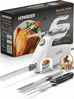 Electric Knife for Meat Slicing, Turkey, Carving Meat, Bread & More | Ergonomic Handle + 2 Carving Reciprocating Stainless Steel Blades and Serving Fork Included, 6 Foot Cord