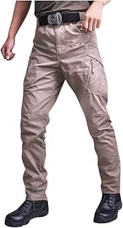 Cargo Pants for Men Multi Pocket Athletic Trousers Military Fan Elastic Waistband Casual Overalls Hiking Pants