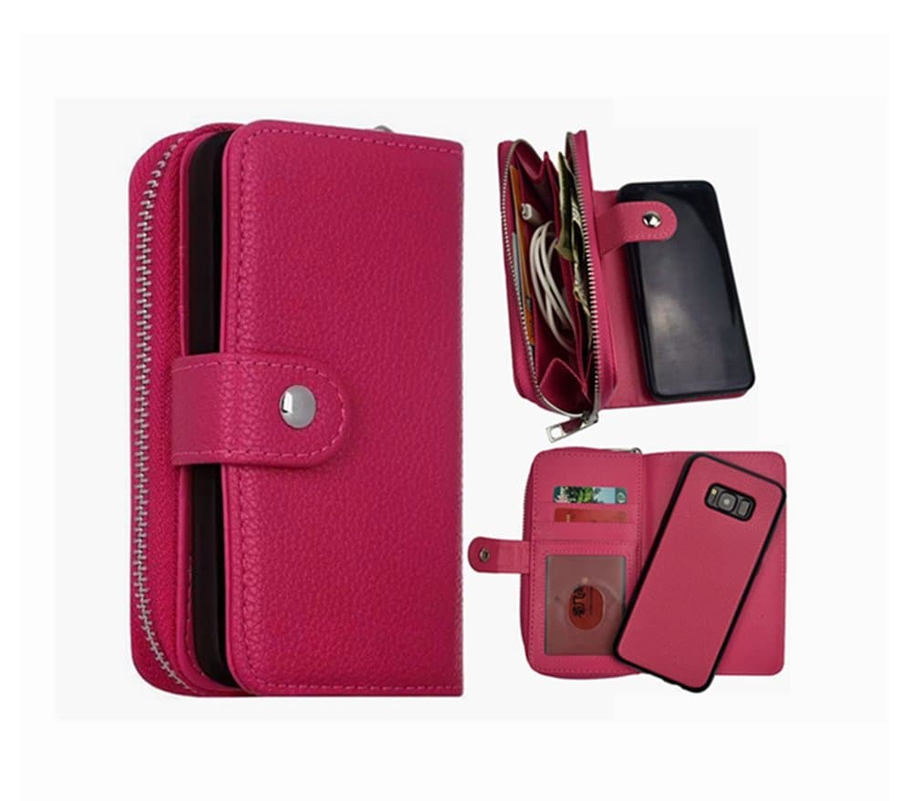 Galaxy S8 Plus Wallet Case, Detachable S8 Plus Case PU Leather Zipper Wallet Purse with Card Holder Coin Cash Storage Removable Slim Back Cover Shell for Samsung Galaxy S8 Plus (Rose)