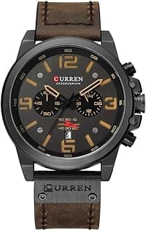 Curren Men's Military Chronograph Waterproof Leather Men's Watch Brown Chronograph Quartz Watch
