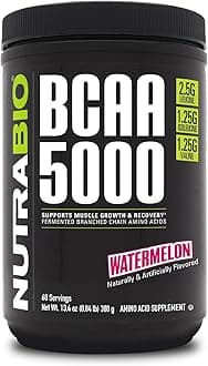 NutraBio BCAA 5000 Powder - Vegan Fermented BCAAs - Supports Lean Muscle Growth, Recovery, Endurance - 60 Servings - Watermelon