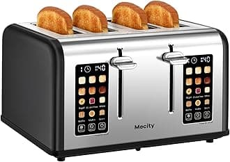 4 Slice Toaster with Touch Screen Control, 4 Wide Slots, Stainless Steel Smart Bread Toaster for Bagels, Muffins, Waffles, Dual Control Panel, Timer, Defrost, Reheat, 120V 1650W, Matt Black
