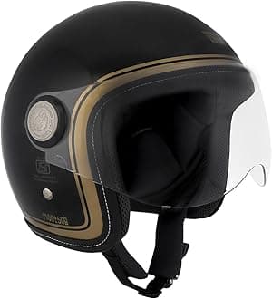 - Royal Enfield J1B Chopper Open Face Helmet | ISI and DOT Certified | Impact Protection: High Density EPS Liner | High Impact Grade Thermoplastic Shell | Black Gold L