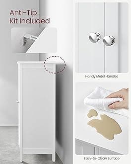 VASAGLE Bathroom Floor Storage Cabinet, Bathroom Storage Unit with 2 Adjustable Shelves, Bathroom Cabinet Freestanding, 11.8 x 23.6 x 31.5 Inches, White UBCB60W