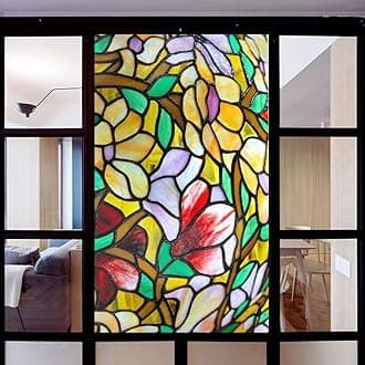 Stained Glass-Church Style Decorative Privacy Window Film Glue Free Static Cling Decals Heat Control Glass Sticker for Home Office W17.7 x H37.4(45x95cm)