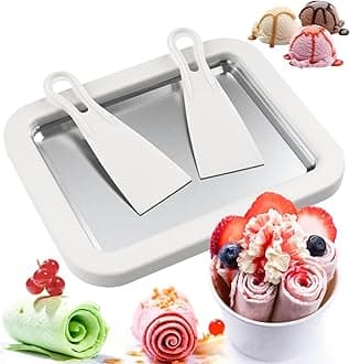 Ice Cream Roller Maker，Ice Cream Roll Dessert at Home，Ice Plate Ice Cream Roller Plate Anti-Griddle Pan with 2 Spatulas Easy Homemade Rolled Ice Cream, Frozen Treat Maker (Rectangle White)