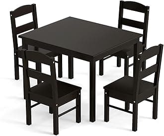Kids Table and Chair Set, Wooden Children Desk and 4 Chairs, 5 Pcs Kids Activity Furniture for Nursery, Playroom, Preschool and Kindergarten, Boys and Girls Aged 3+ Years Old (Dark Brown)