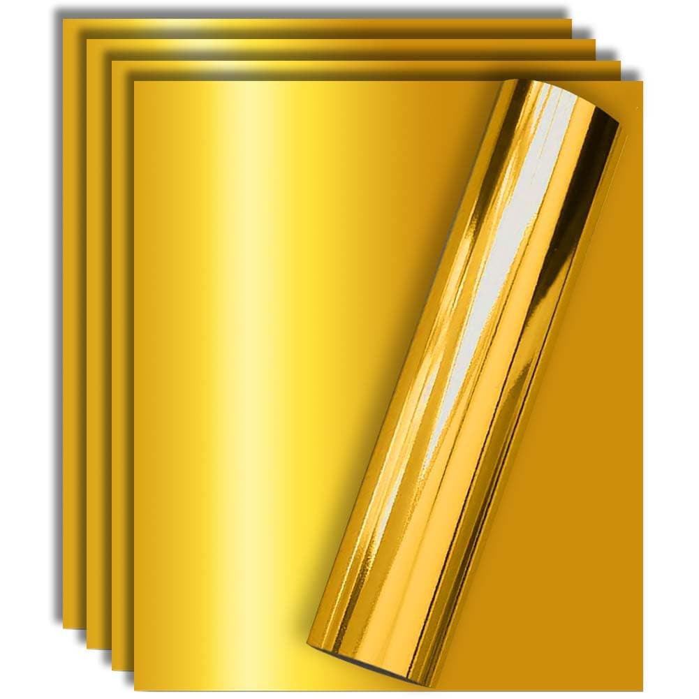 Gold Foil HTV Heat Transfer Vinyl for Tshirt and Apparel 12" X 10"(Pack of 5), Easy to Weed and Iron on, Guaranteed Size