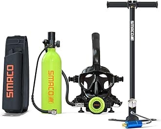 Mini Scuba Tank with Snorkel Mask 1L Portable Small Diving Tank with Sub Mask Reusable Pony Bottle with Full Face Diving Mask Diving Cylinder Kit for Snorkeling Recreational Diving S400Pro