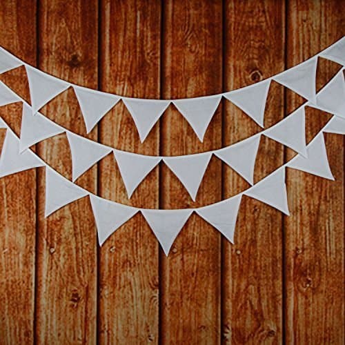INFEI Solid White Double Layer Cotton Fabric Flags Bunting Banner Garlands for Wedding, Birthday Party, Outdoor & Home Decoration (3.2M/10.5Ft)