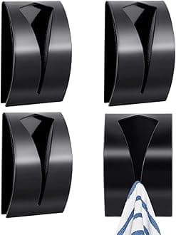 4 Pcs Self Adhesive Tea Towel Holder - Stainless Steel Stick on Hooks, Push and Grip Wall Hooks for Kitchen and Bathroom Hand Dish Hanger (Black)