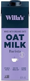 Organic Barista Oat Milk – 50% Less Sugar, Non-GMO, Shelf Stable, Non-Dairy, Whole Grain Oats, No Oil, No Gums – Barista Blend Unsweetened Oatmilk and Creamer, 32 oz, Pack of 1