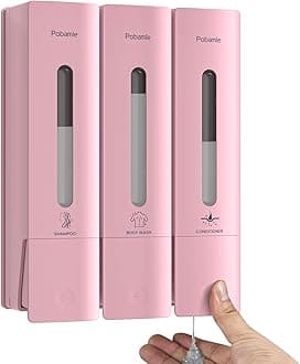 1984 Shower Soap Dispenser Bathroom Set Shampoo Conditioner Body Wash Dispenser Wall Mounted Shower Shampoo Dispenser 3 Chamber No Drill for Home Star Hotel 3 x 400ml Pink