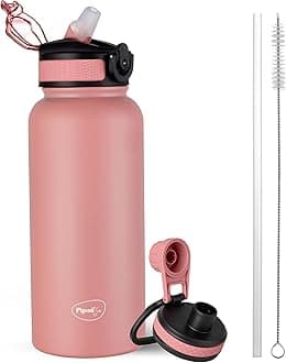 by Stovekraft Rush Thermos Stainless Steel Sipper Flask 1000ml with Straw,Cleaner and Additional Screw Cap| 24 Hours Hot and Cold|Ideal Usage for Office Men/Women|School/College|Travel|Pink