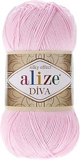 Alize Diva Silk Effect 100% Microfiber Acrylic Yarn 1 Ball skeins 100gr 383yds Color (185 - Baby Pink)