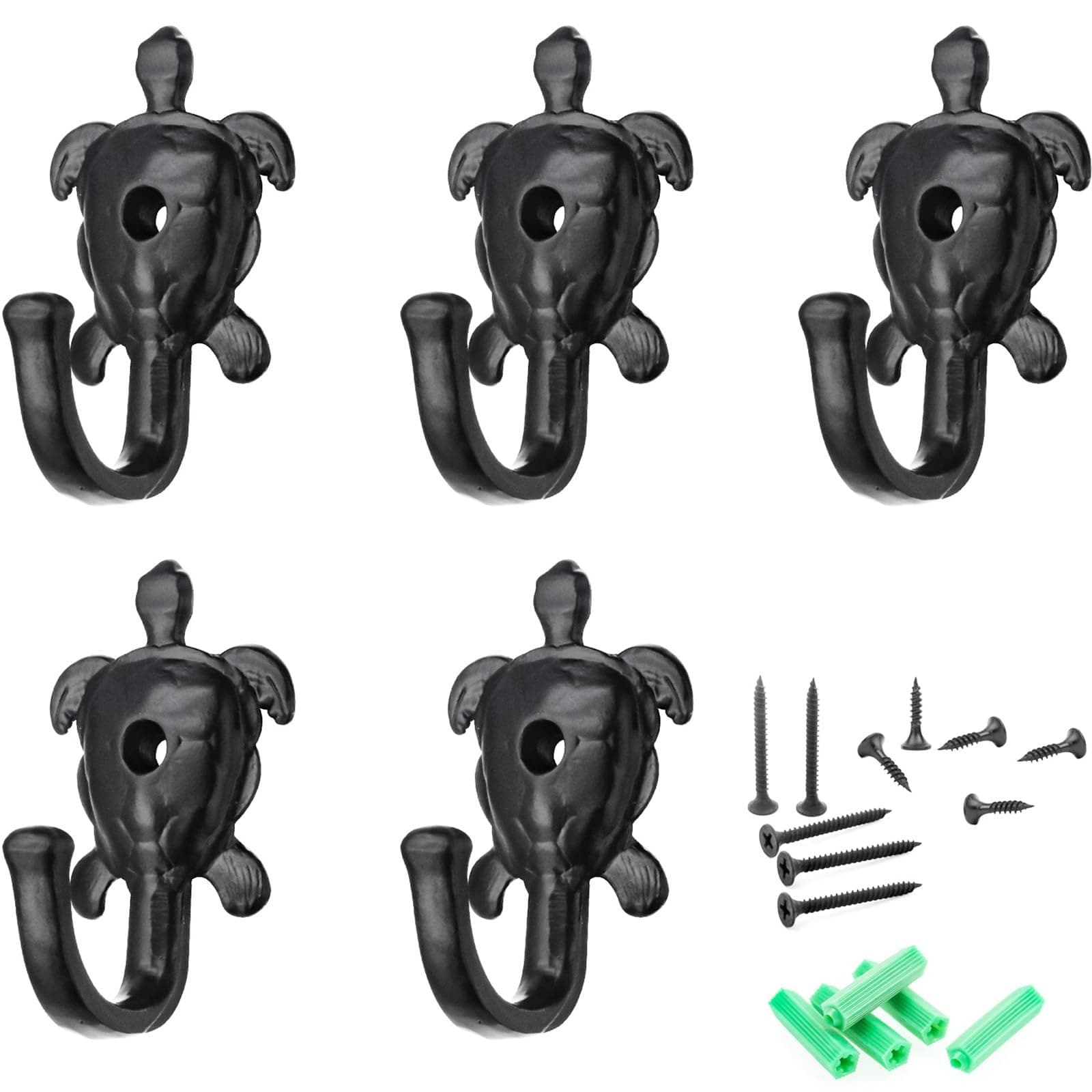 5 Pack Coat Hooks Wall Hooks, Turtle Decorative Wall Mounted Hooks Rustic Metal Hanger for Towel, Key Holder, Hanging Coats, Scarves, Bags, Purses, Backpacks Home Decor (Turtle)