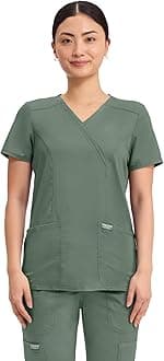 Cherokee Scrubs Top for Women Mock Wrap with 3 Pockets, Soft, 2-Way Stretch & Durable Fabric - WW610
