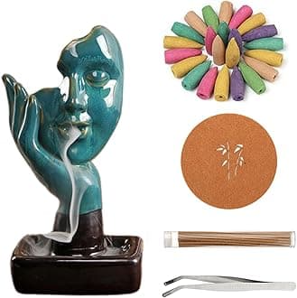 YYW Thinking Statue Backflow Incense Holder Incense Burner Waterfall Aromatherapy Ornament Home Decor with Incense Cones and Incense Stick