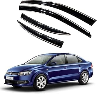 Premium Chromeline & Silverline Unbreakable Car Rear Window Wind Deflectors & Side Door Visor Rain Guard Compatible with (Volkswagen Vento (2010-2017))