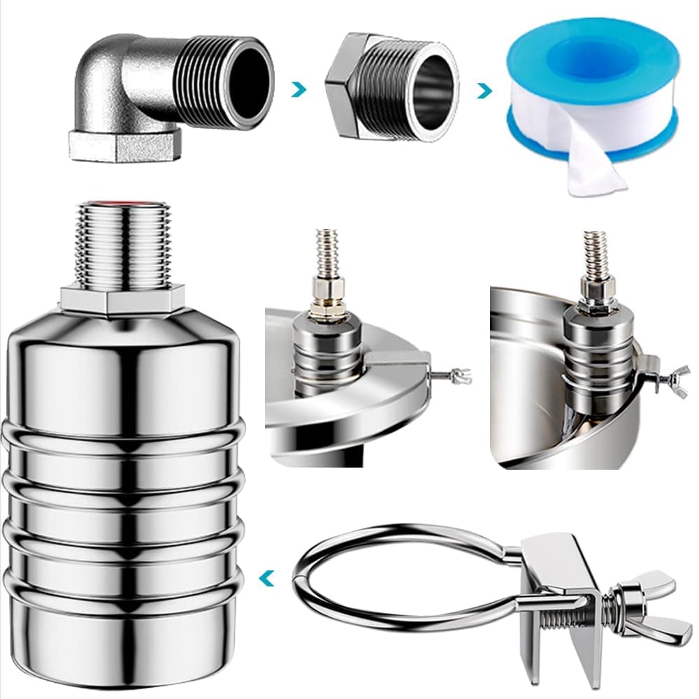 Float Valve,1/2" to 3/4'' water level control float valve, 304 Stainless Steel Fully Automatic Watershut off valve, Automatic Water Level Controller for Tank, Pool, Livestock Troughs.