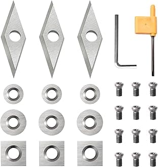 12Pcs Tungsten Carbide Cutters Inserts Set,Lathe Tools for Wood Lathe Turning Tools,Supplied with Screws and Screwdriver