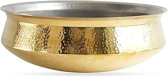 Indian Art Villa Brass Hammered Lagan Handi Chaffing Dish Pan With Tin Lining, Cookware & Serveware, Capacity -3.5 Liter, Hyderabadi Dum Biryani Rice and Veg/Nonveg
